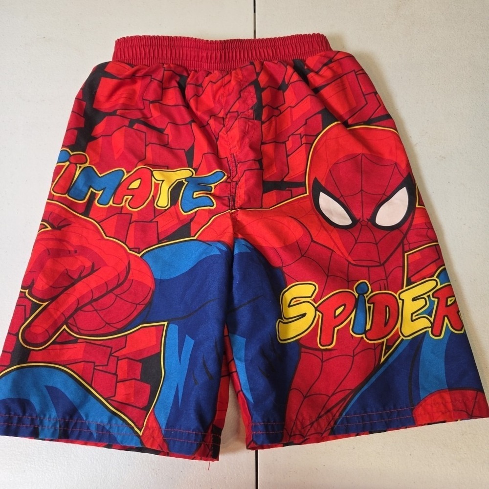 Marvel Spider-Man Boys Swimming Trunks Size 5T Netted Swim Shorts Red
